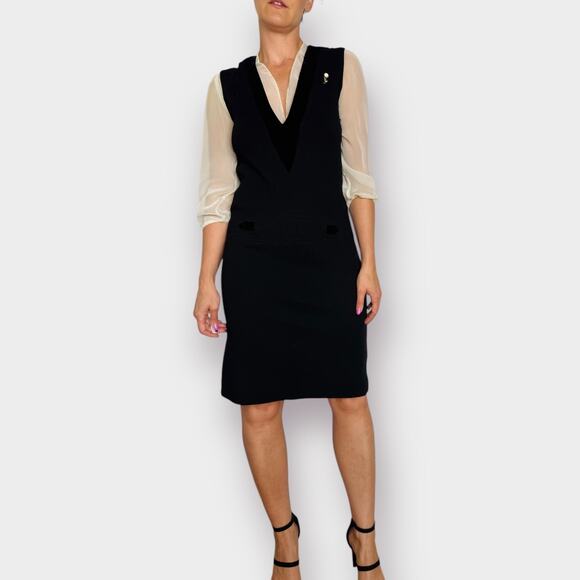 60s Butte Knit‎ Black Wool Dress with Velvet Trim - Picture 5 of 8